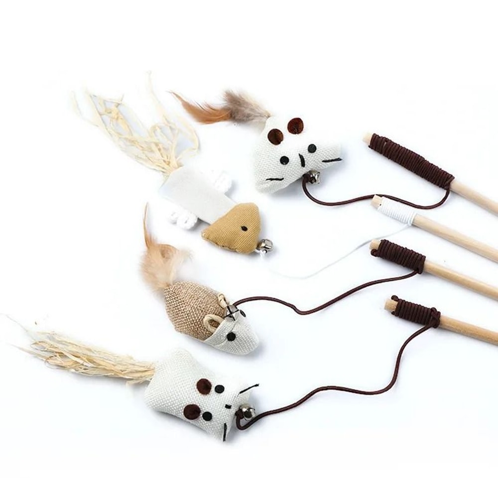 Colorful Feather Cat Wand Toy With Wooden Rod 7