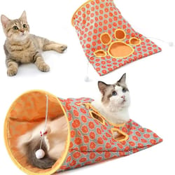 foldable cat tunnel and crinkle hideaway toy for playtime