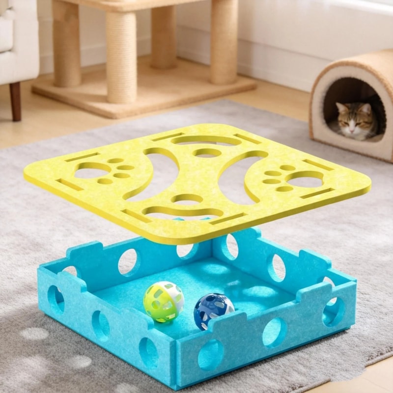 Interactive Felt Cat Puzzle Toy Box With Ball For Indoor Play 9