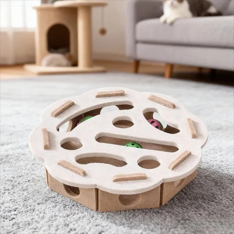 Interactive Felt Cat Puzzle Toy Box With Ball For Indoor Play 6