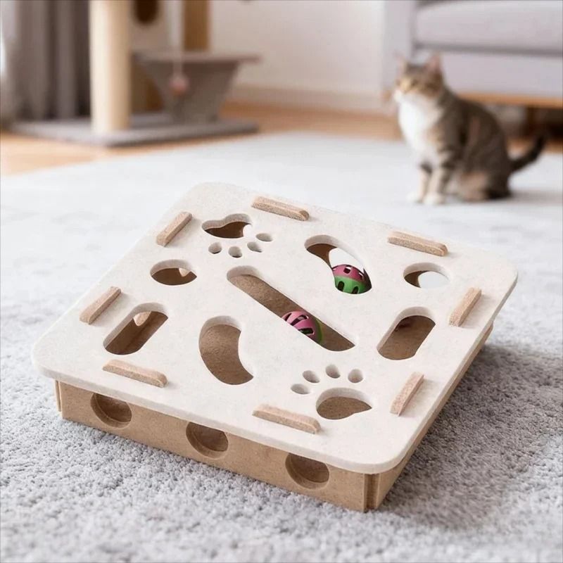 Interactive Felt Cat Puzzle Toy Box With Ball For Indoor Play 3