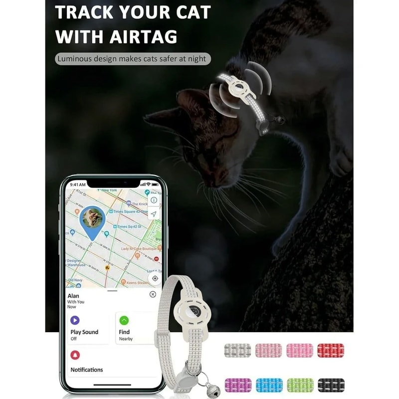 AirTag Compatible Reflective Cat Collar With Breakaway Bell 12