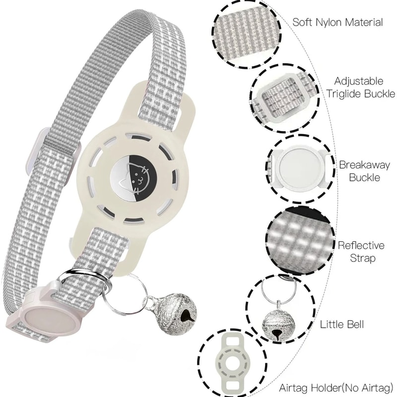 AirTag Compatible Reflective Cat Collar With Breakaway Bell 13