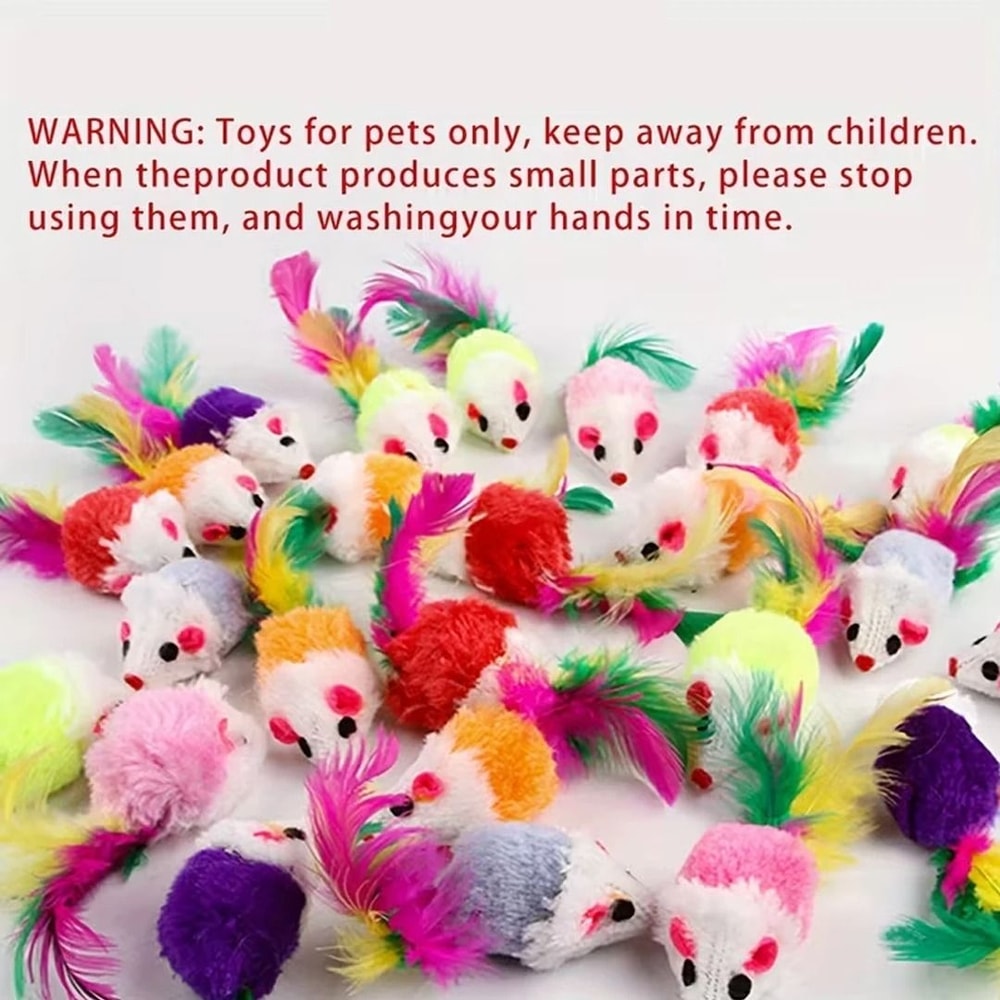 Mini Mouse Cat Toy With Colorful Feather For Kittens 10