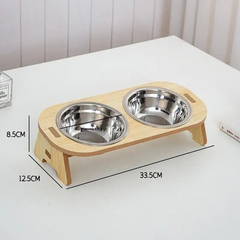 Stainless Steel Pet Feeding Bowls With Wooden Stand 2