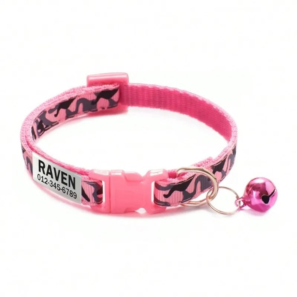 Personalized Camouflage Cat Collar With Name ID Tag 4