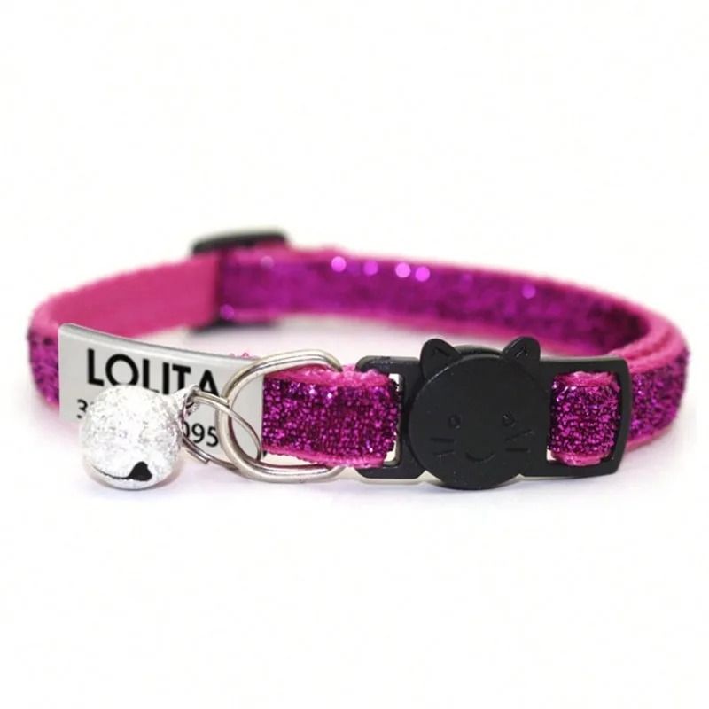 Customized Glitter Cat Collar With Engraved ID Tag 9