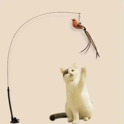 Suction Cup Feather Cat Toy Interactive Bird Teaser Wand