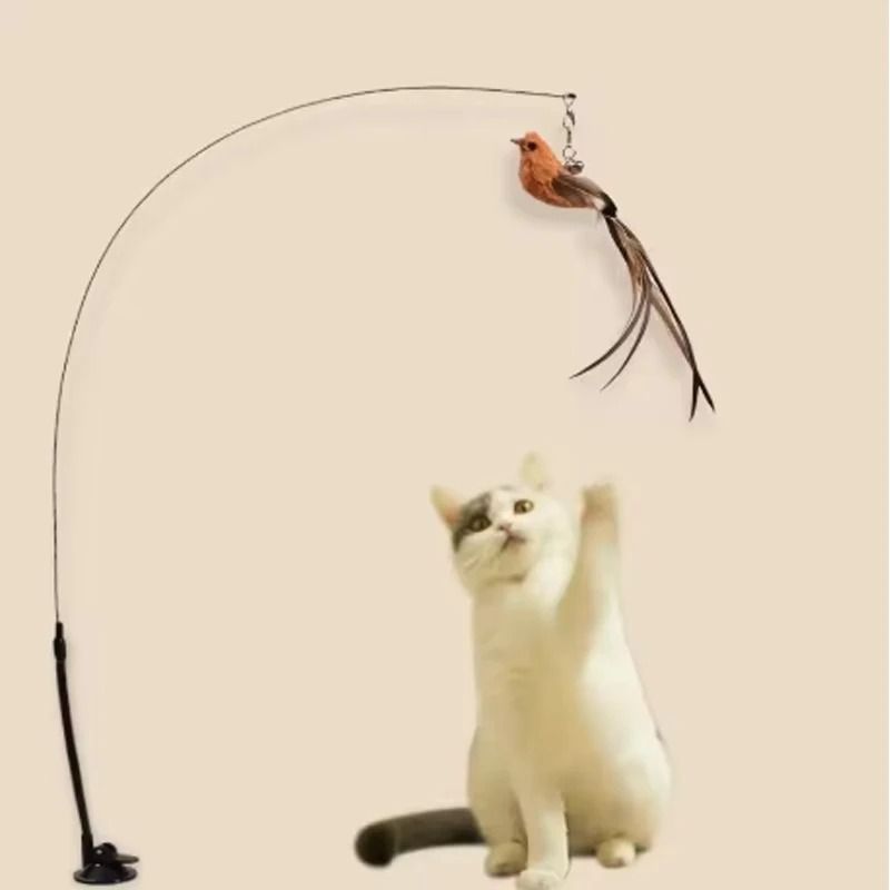 Suction Cup Feather Cat Toy Interactive Bird Teaser Wand 0