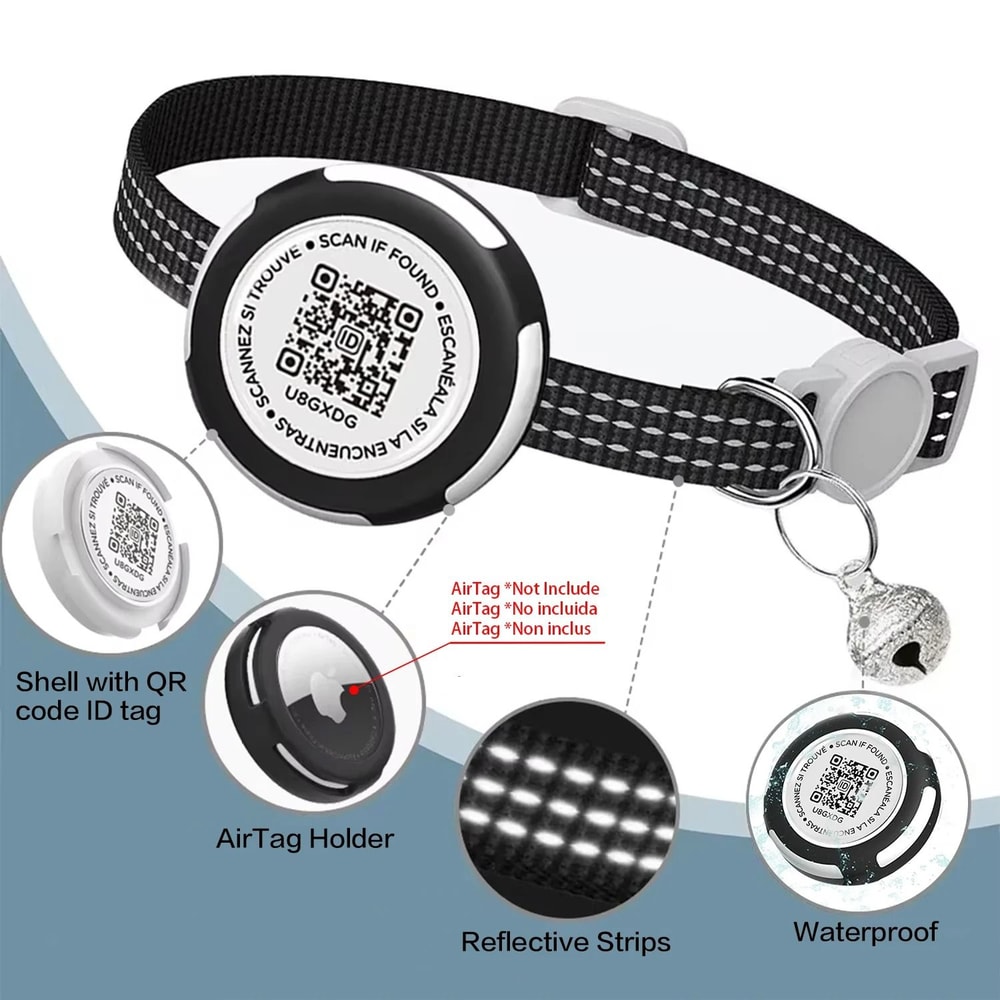 Reflective AirTag Cat Collar With QR ID Tag 14
