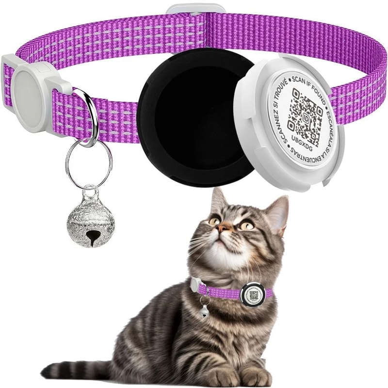 Reflective AirTag Cat Collar With QR ID Tag 7