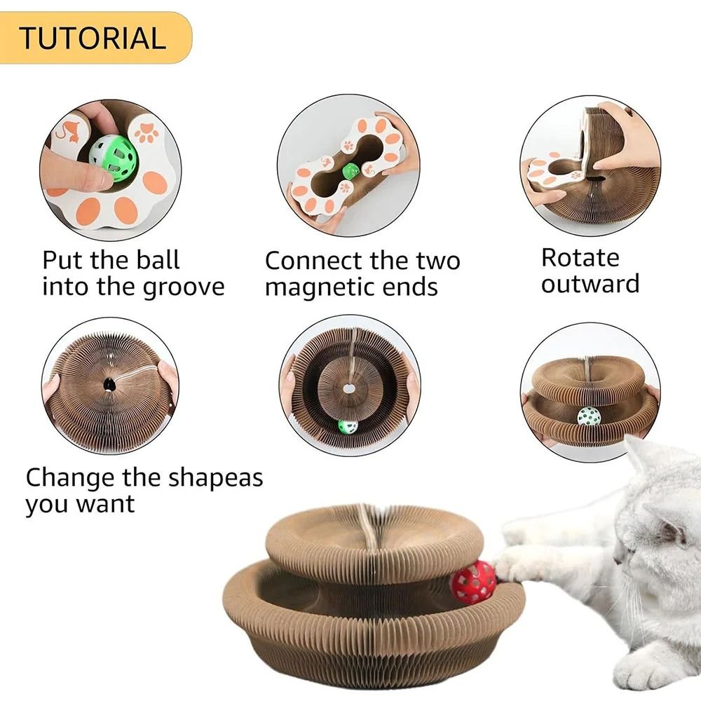 Foldable Magic Organ Cat Scratching Board With Ball Track For Claw Grinding Play 7