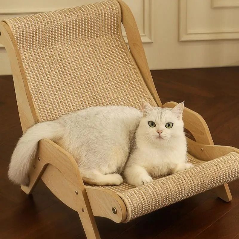 Wooden Sisal Cat Lounge Chair Scratcher For Resting Playing And Claw Care 6