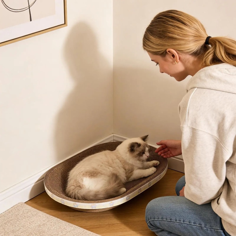 Oval Corrugated Cat Scratcher Bed For Indoor Cats 6