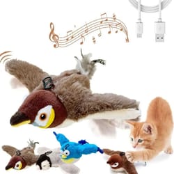 rechargeable flapping bird cat toy with catnip and chirping interactive play