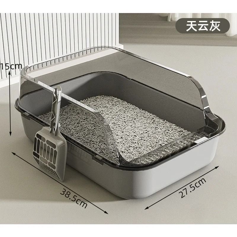 Semi Covered Cat Litter Box With Scoop For Cleaner Odor Controlled Spaces 0