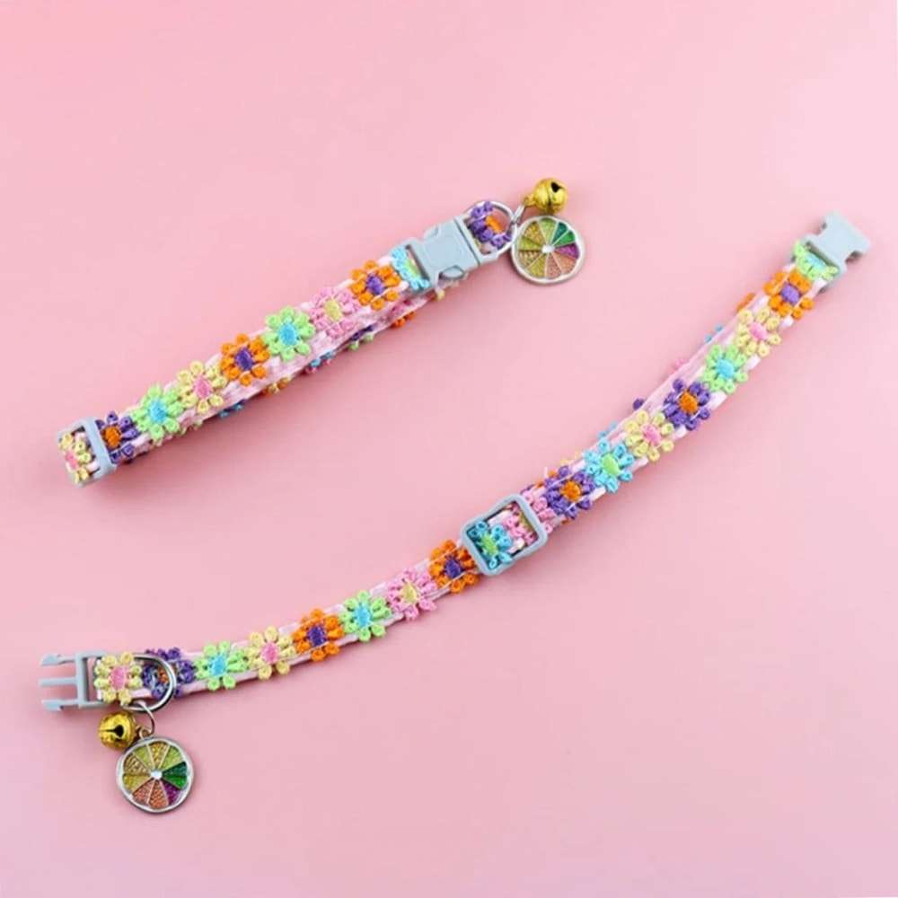 Colorful Paw Print Pet Collar With Bell For Cats Puppies And Small Dogs 15