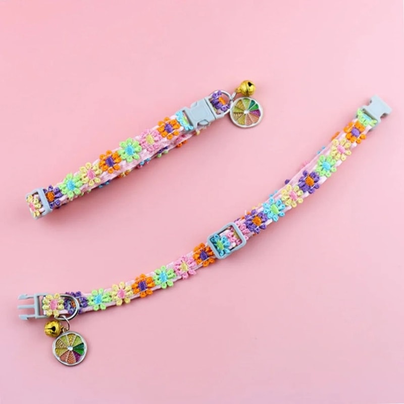 Colorful Paw Print Pet Collar With Bell For Cats Puppies And Small Dogs 15