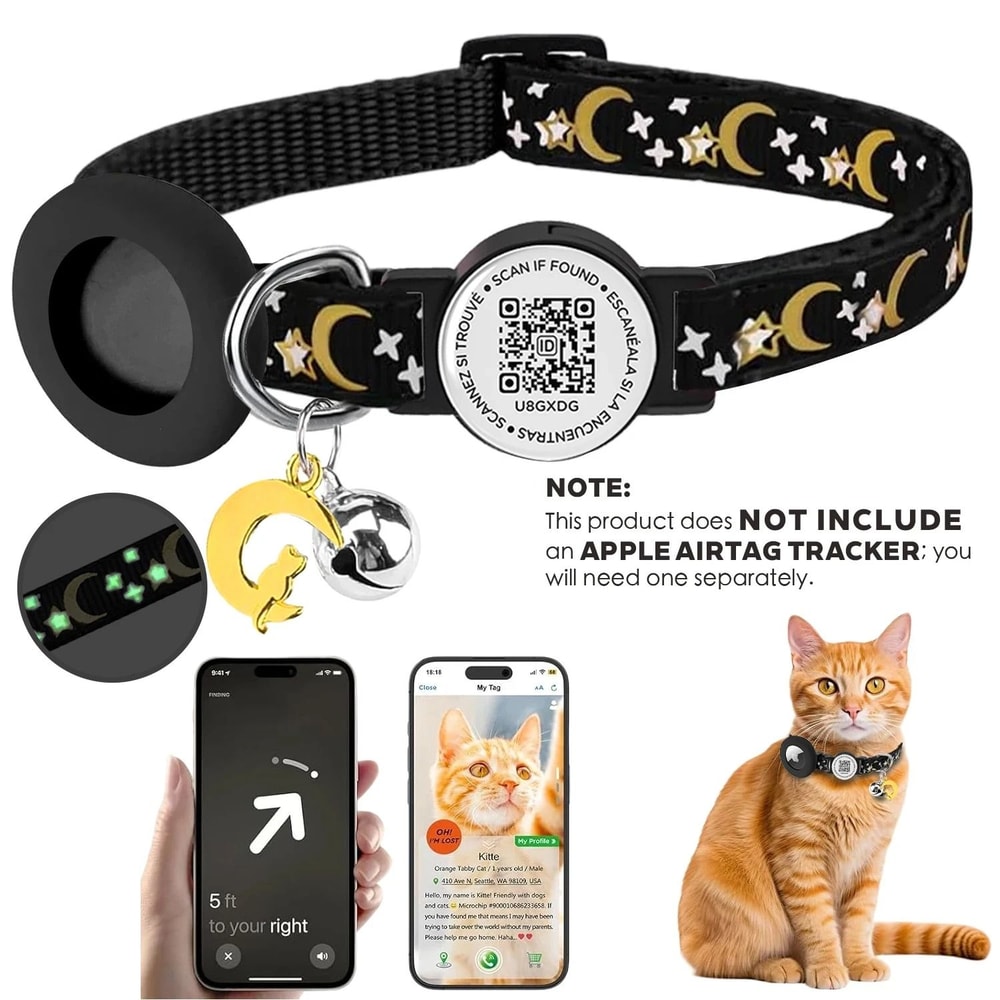 Glow Cat Collar With AirTag Holder Bell QR Tag And Silicone Tracker Case 1