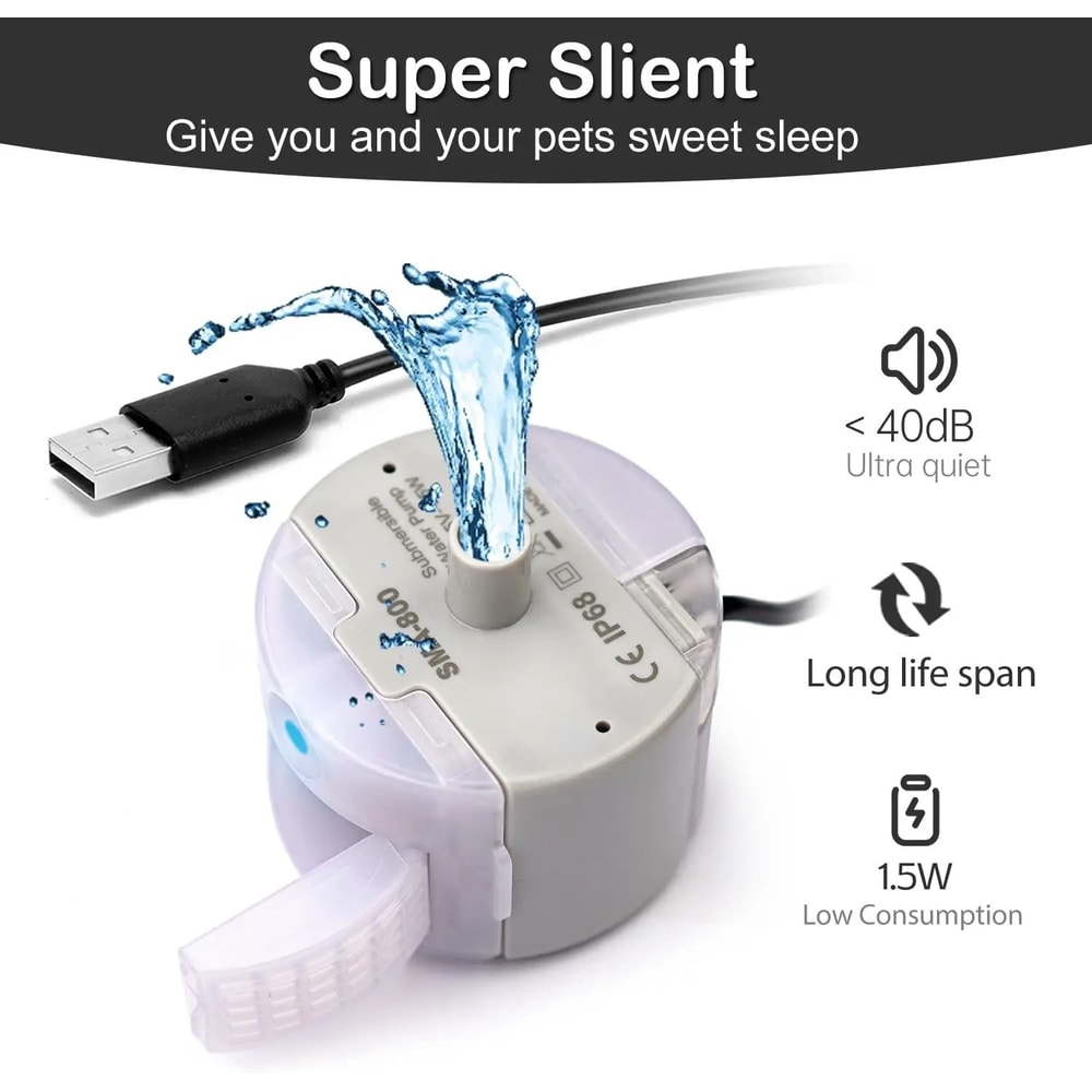 SMA 800 USB Cat Water Fountain Pump Quiet Submersible Replacement Motor For Pets 7