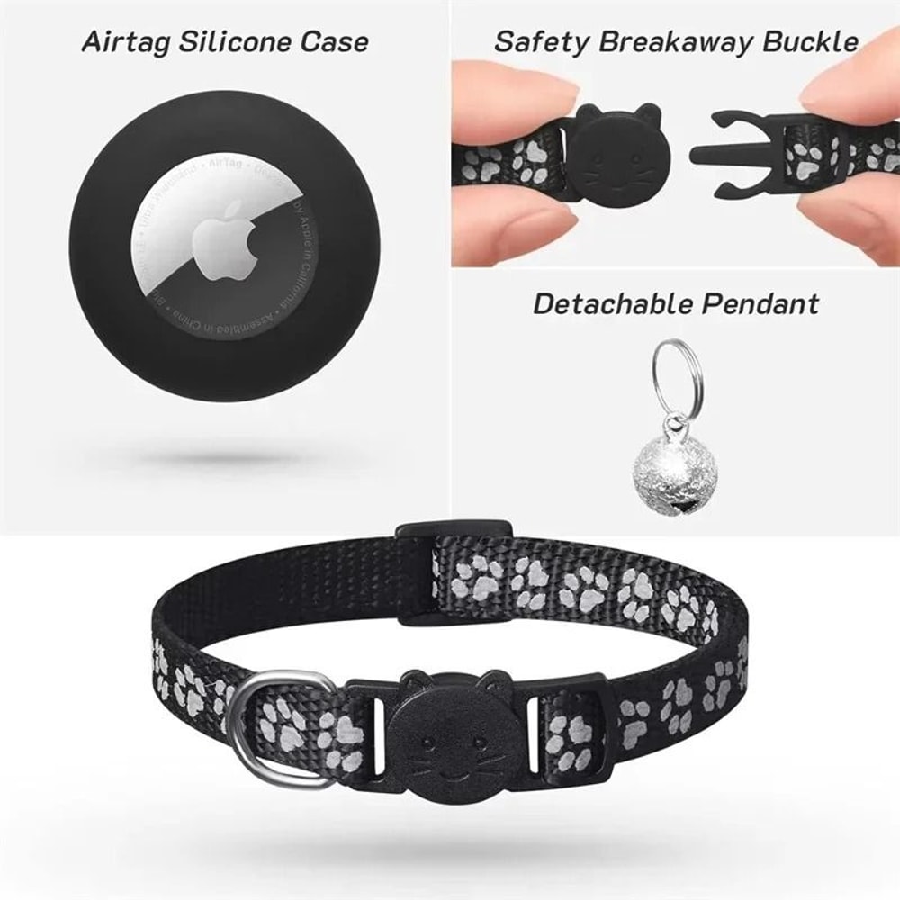 AirTag Compatible Reflective Cat Collar With Bell Safety Buckle For Kittens Puppies 12