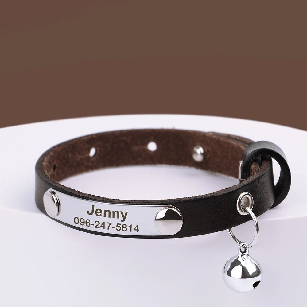 Personalized Leather Cat Collar With Bell Engraved Nameplate For Kittens And Small Pets 11