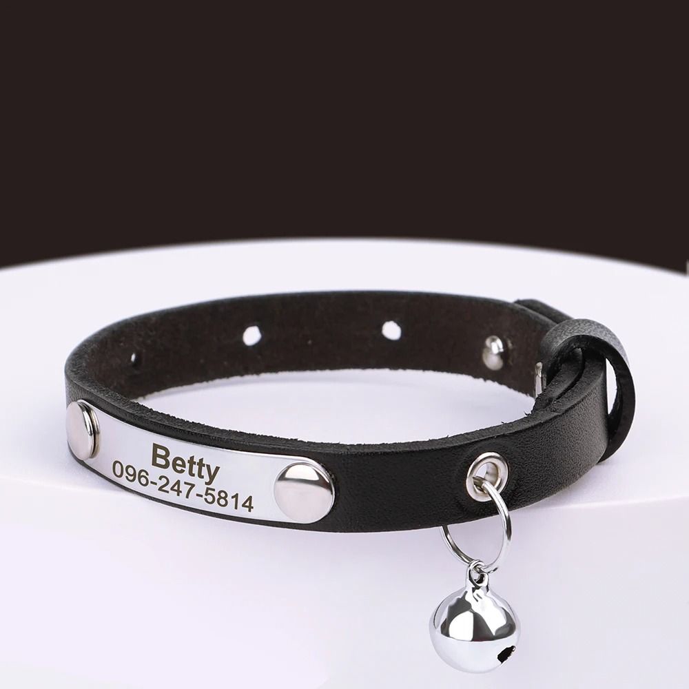 Personalized Leather Cat Collar With Bell Engraved Nameplate For Kittens And Small Pets 2