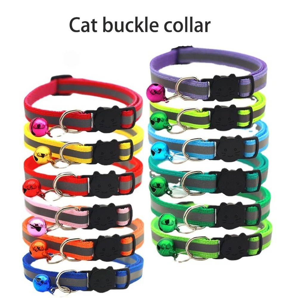 Reflective Breakaway Cat Collar With Bell Soft Adjustable Neck Ring For Small Pets 0