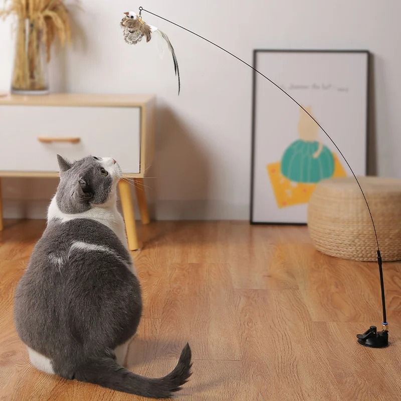 Simulation Bird Feather Cat Teaser Wand Toy With Bell For Active Indoor Play 13