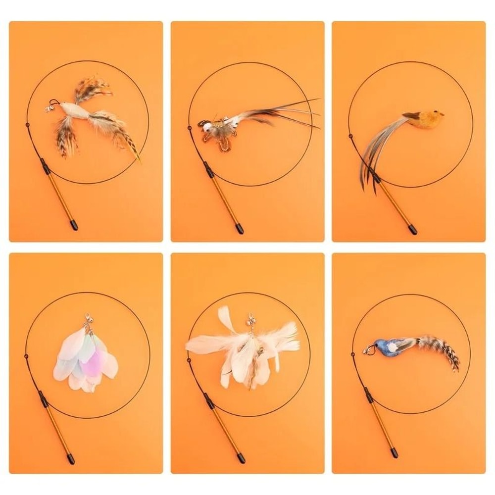 Simulation Bird Feather Cat Teaser Wand Toy With Bell For Active Indoor Play 9