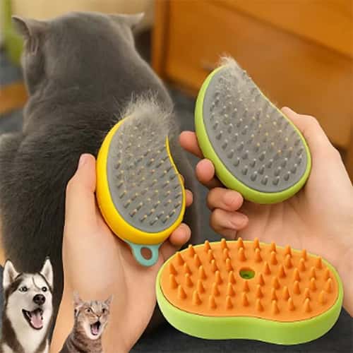 Three in One Pet Steam Brush for Cat Hair Removal and Gentle Massage