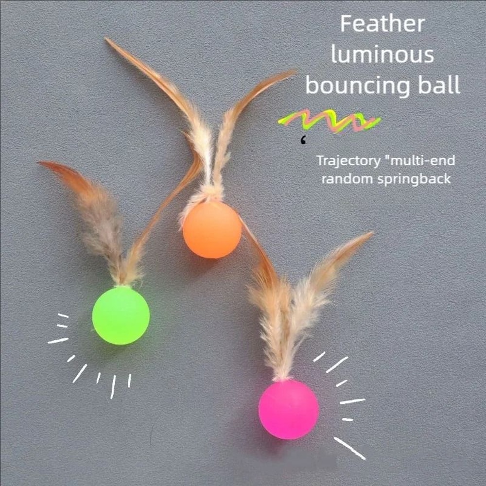 Elastic Feather Cat Ball Toy For Interactive Indoor Kitten And Puppy Chase Play 7
