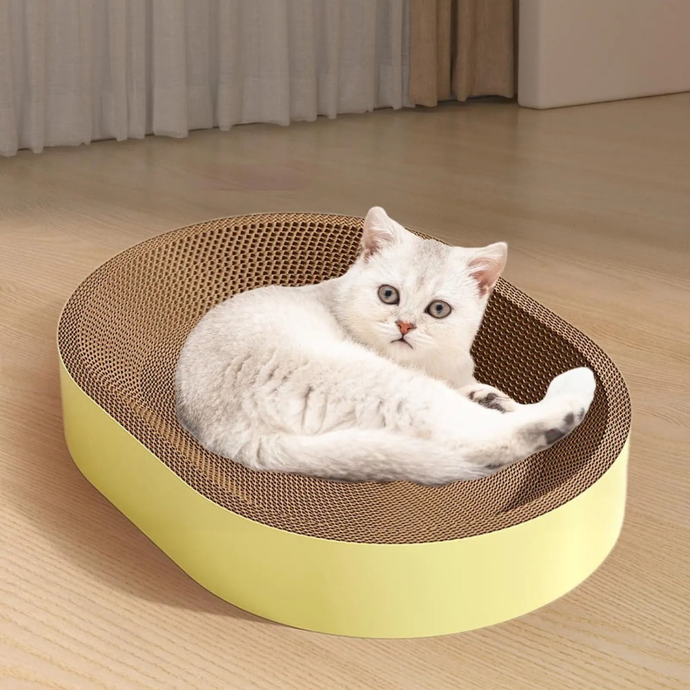 Oval Cardboard Cat Scratcher Bed For Claw Care Resting And Furniture Protection 0