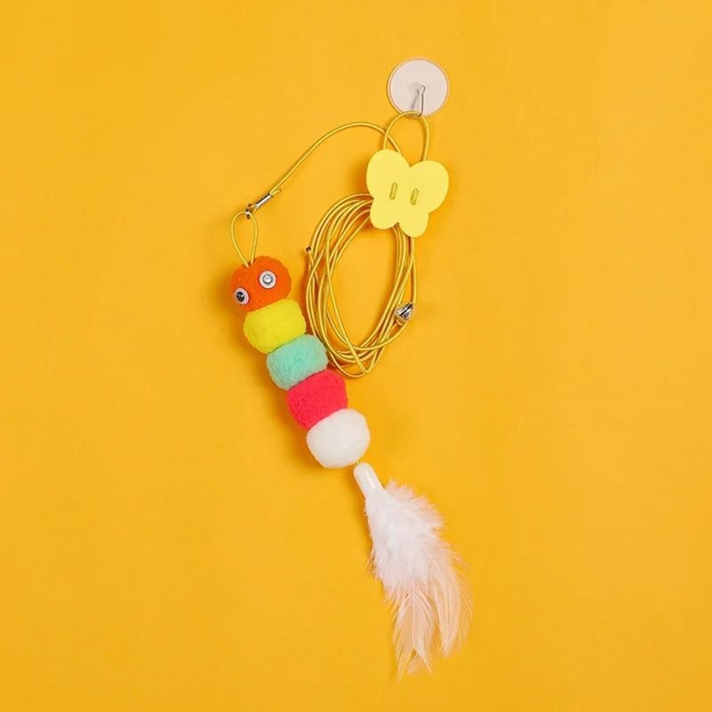 Hanging Feather Cat Teaser Toy With Elastic Rope For Independent Door Play 2