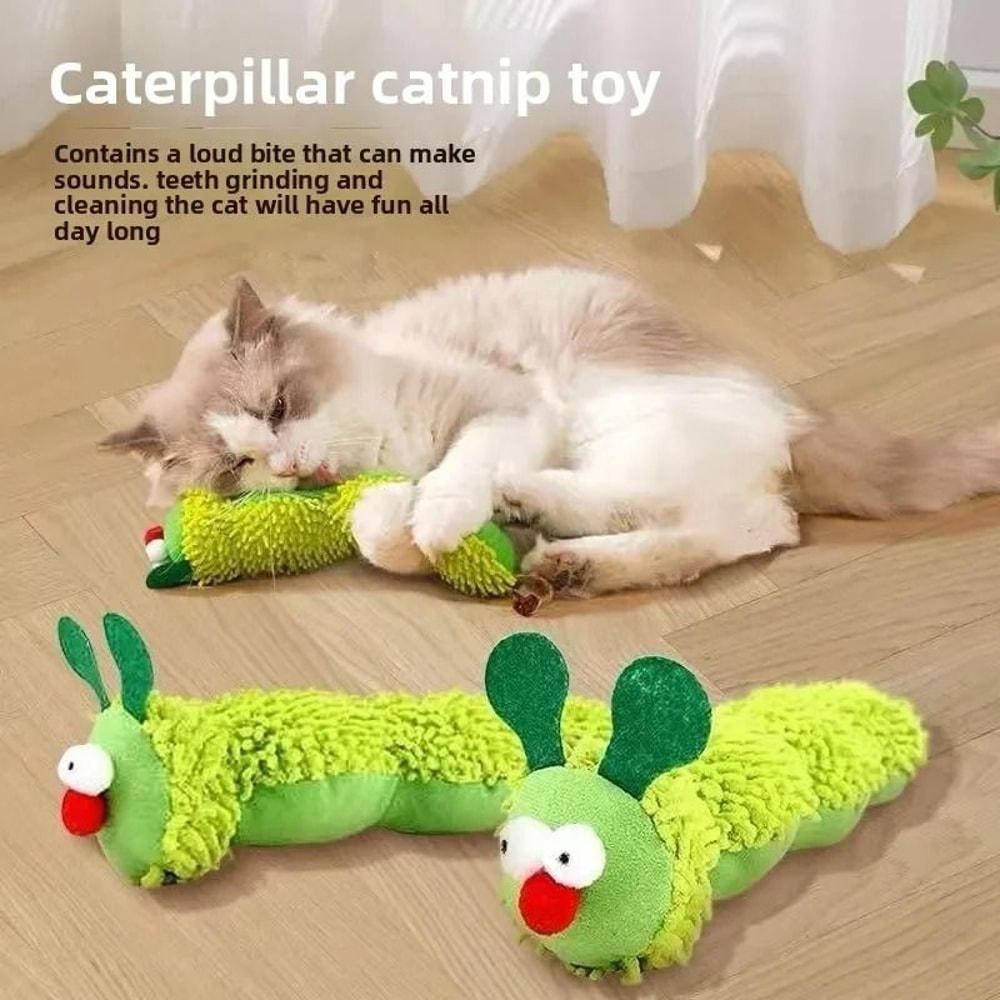Green Caterpillar Catnip Toy For Teeth Cleaning And Indoor Play 3