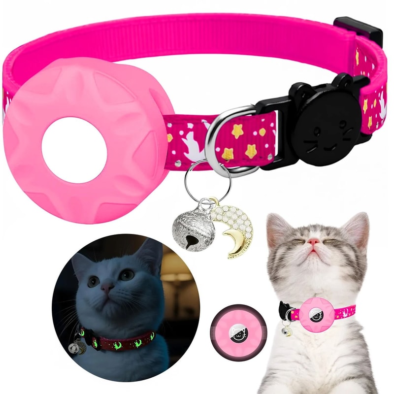 Glow Breakaway AirTag Pet Collar With Moon Charm 3