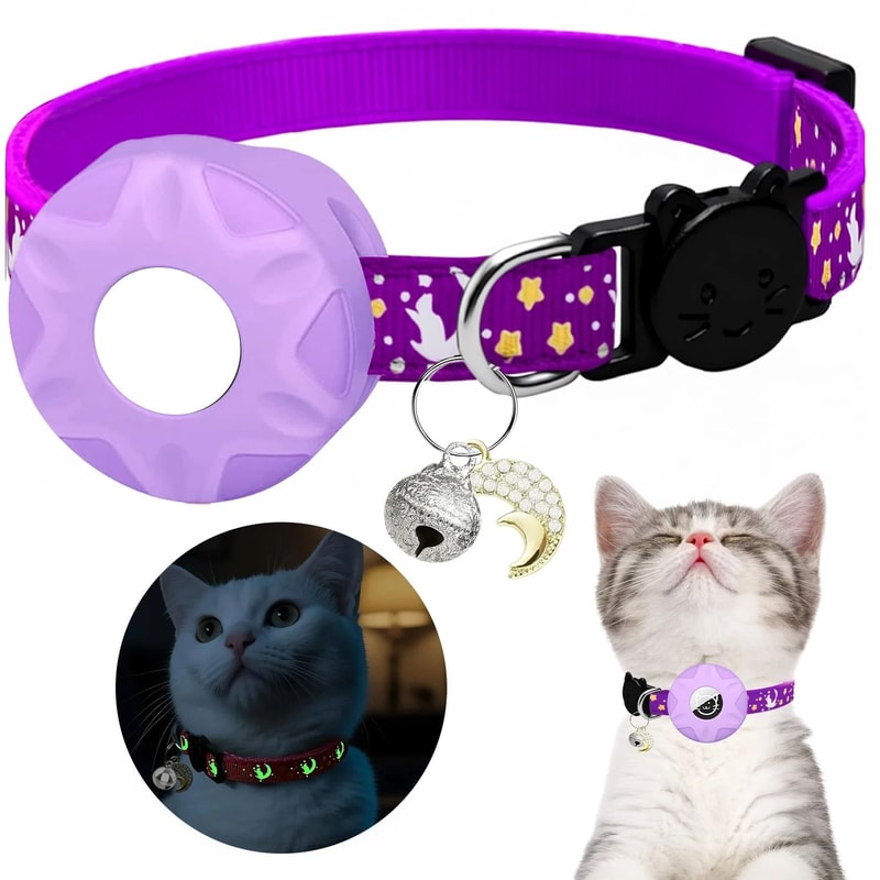 Glow Breakaway AirTag Pet Collar With Moon Charm 0