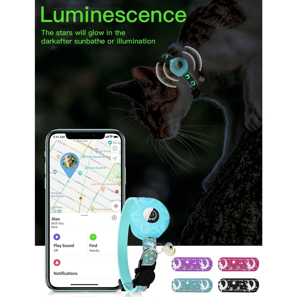 Glow Breakaway AirTag Pet Collar With Moon Charm 6
