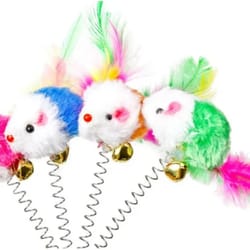 suction cup spring cat toy with mouse and feather teaser