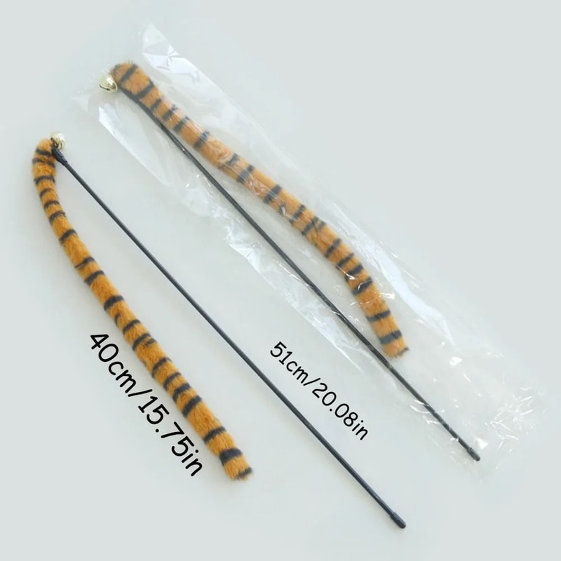 Cat Worm Teaser Wand With Bell Plush Interactive Kitten Toy 1