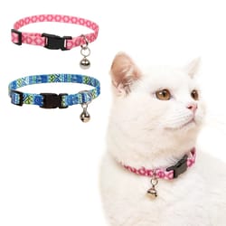 colorful adjustable geometric print cat collar with bell for kittens puppies and small pets daily wear