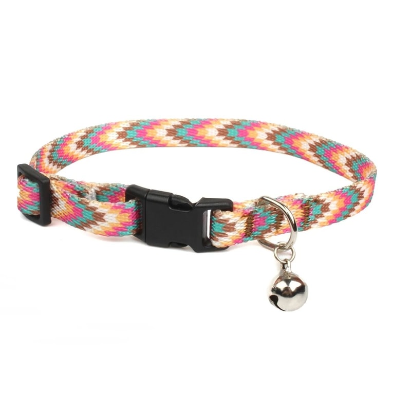 Colorful Adjustable Geometric Print Cat Collar With Bell For Kittens Puppies And Small Pets Daily W 2