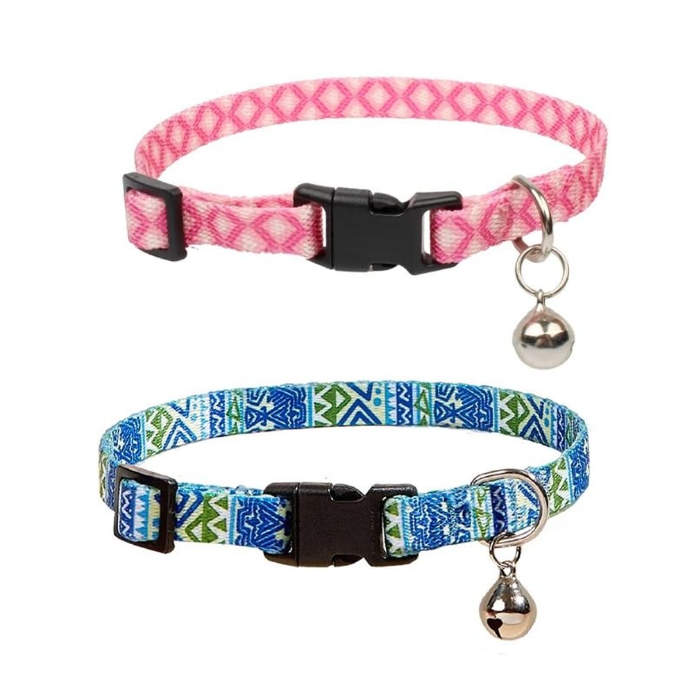 Colorful Adjustable Geometric Print Cat Collar With Bell For Kittens Puppies And Small Pets Daily W 9