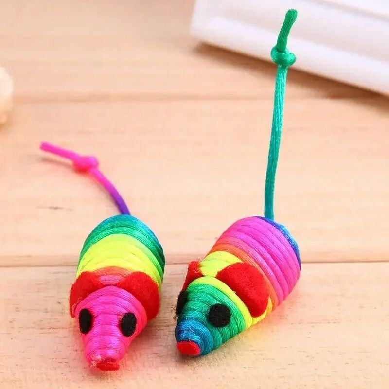 Colorful Plush Mouse Cat Toy Set With Squeaker Sound For Kittens Bite And Play 2