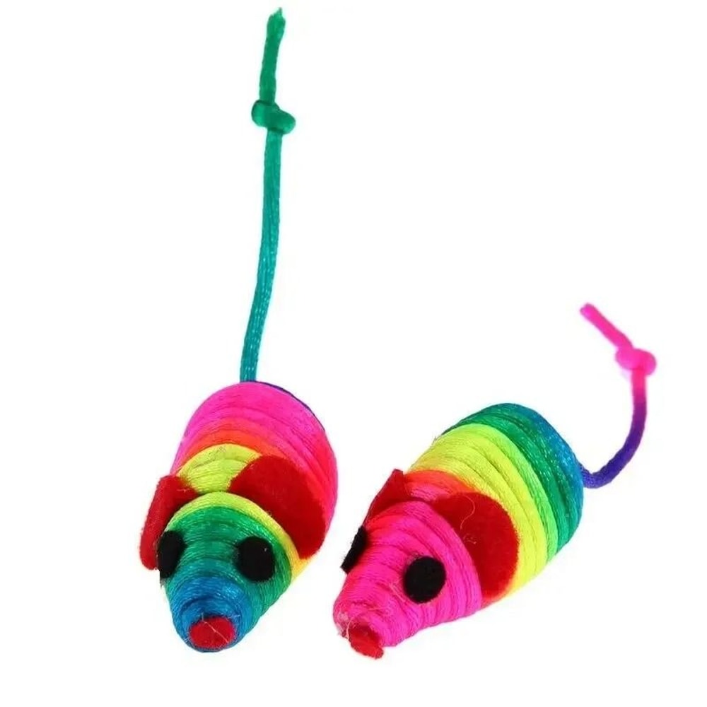 Colorful Plush Mouse Cat Toy Set With Squeaker Sound For Kittens Bite And Play 0