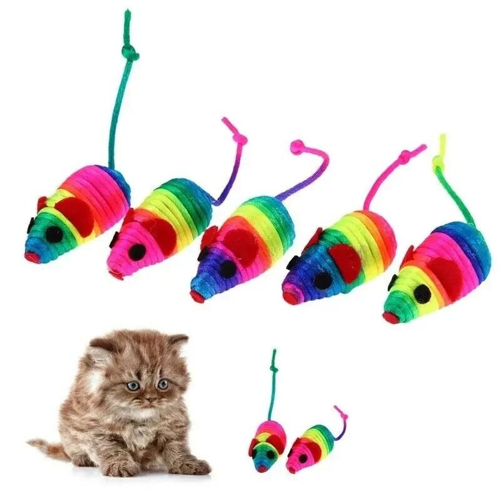 Colorful Plush Mouse Cat Toy Set With Squeaker Sound For Kittens Bite And Play 4