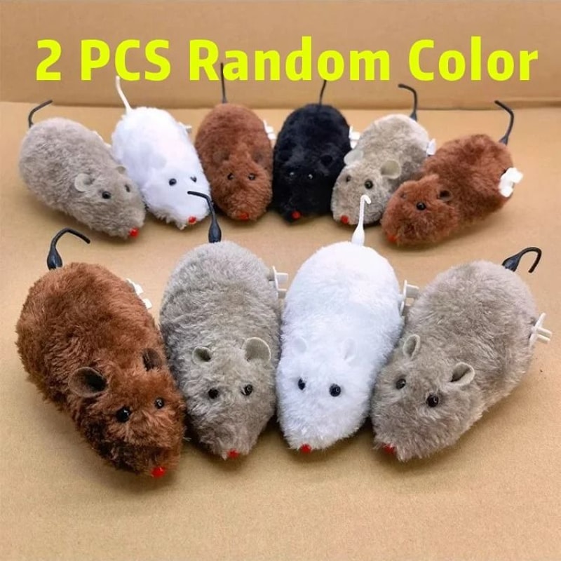 Fluffy Mechanical Mouse Cat Toy Set No Battery Needed For Indoor Hunting Chase Play 2