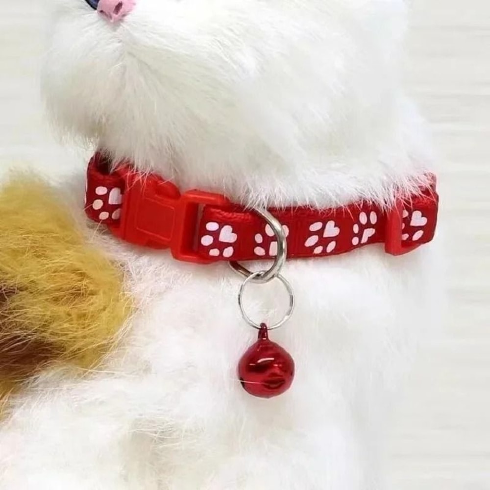 Colorful Adjustable Pet Collar With Bell Cartoon Paw Print For Kittens Puppies Cats Dogs 13