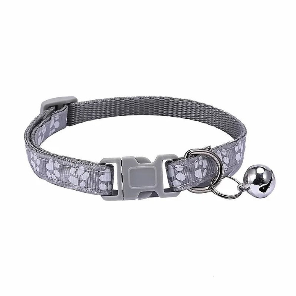 Colorful Adjustable Pet Collar With Bell Cartoon Paw Print For Kittens Puppies Cats Dogs 6