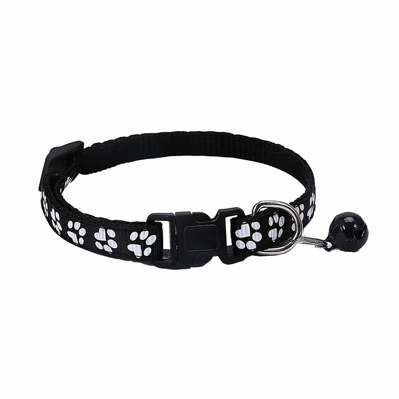 Colorful Adjustable Pet Collar With Bell Cartoon Paw Print For Kittens Puppies Cats Dogs 2